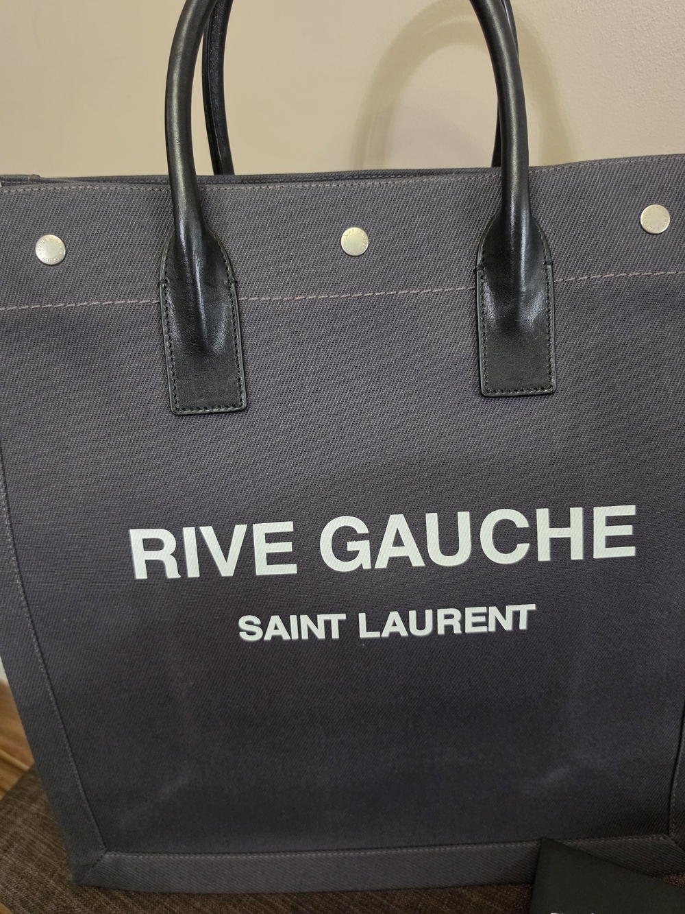 Saint Laurent Rive Gauche Canvas Tote Bag in Dark Gray - Picture 4 of 14